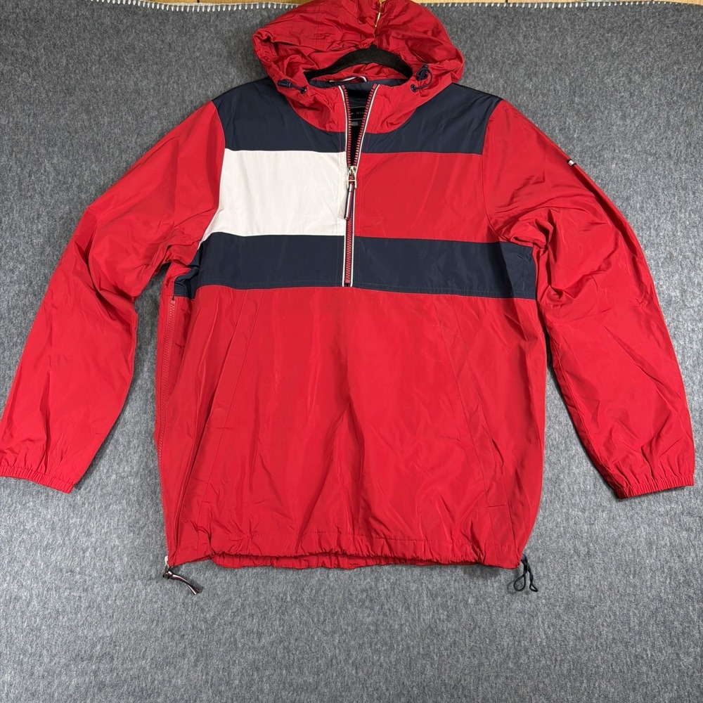 Tommy Hilfiger Jacket Mens S Nautical‎ Flag Pullover Hooded Vtg 90s